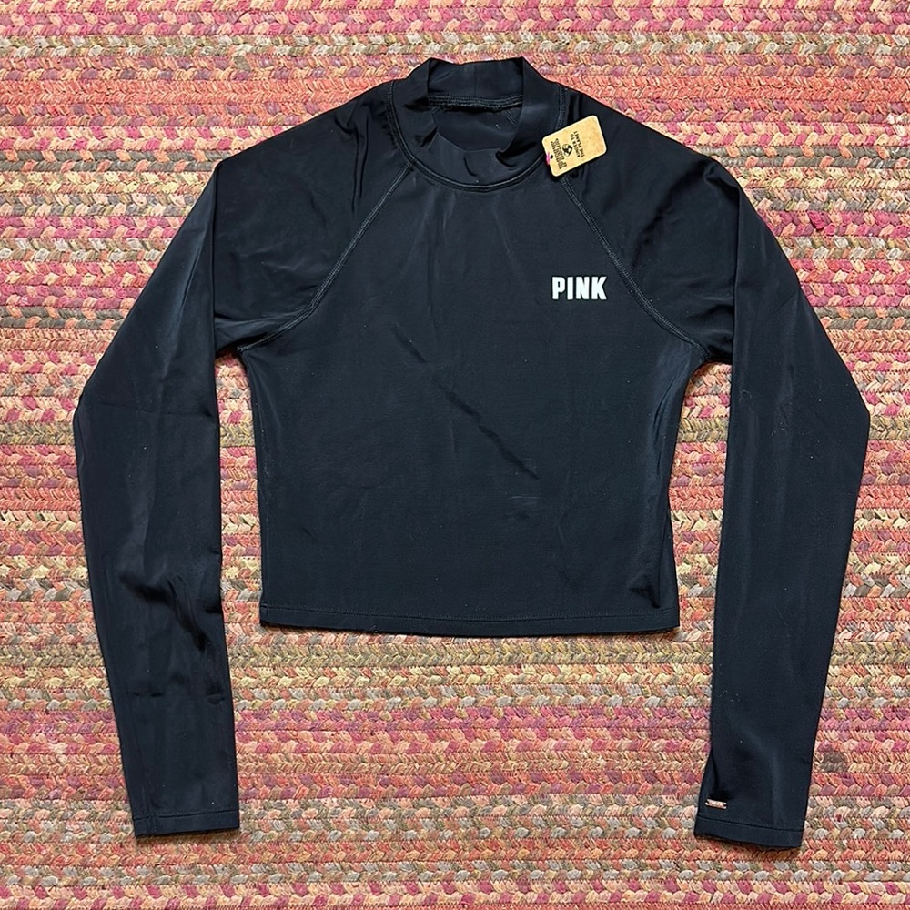 NWT VS PINK BLACK RASH GUARD SWIM BEACH LONG SLEEVE